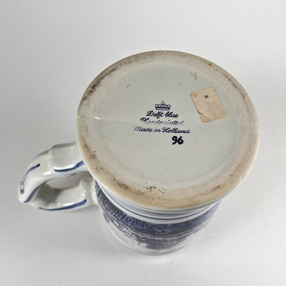 Vintage Delft Blue Beer Stein Mug Windmill Floral Hand Painted Ceramic 32 oz - Picture 9 of 16